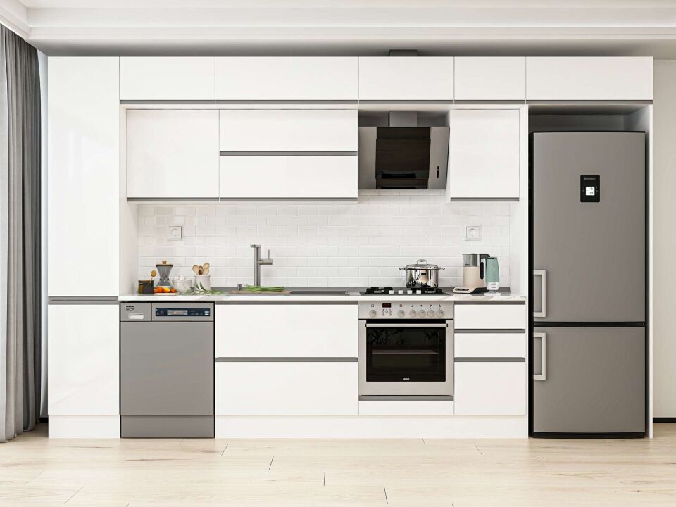 Alvinka 370X240 Cm High Gloss Mutfak Dolabı Mbb-E80B45S45-2 High Gloss | Beyaz - Mdf