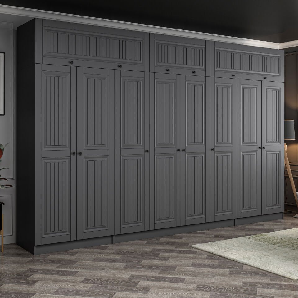 Kale 8 Kapaklı 2 İç Çekmeceli Dolap Ve Yüklük Antrasit Mebran İlkbahar