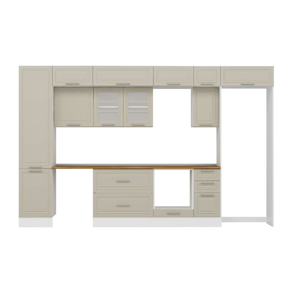Alvinka 370X240 Cm Klasik Mebran Mutfak Dolabı Mbb-E80B50S40-3 Mebran | Kumtaşı - Suntalam