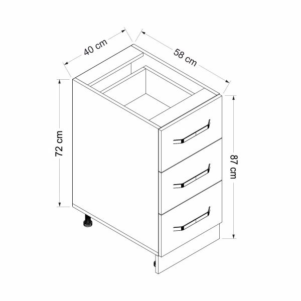 Minar Mutfak Alt Modül 3Ç Nray 40Cm Dolap Beyaz/Antrasit - A1