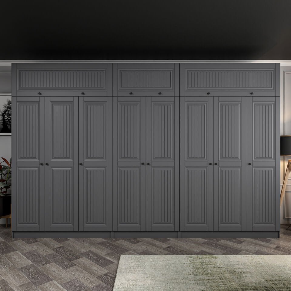 Kale 8 Kapaklı 4 İç Çekmeceli Dolap Ve Yüklük Antrasit Mebran İlkbahar