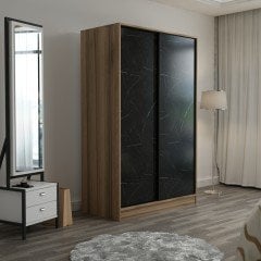 Minar Kale 2 Kapaklı Sürgülü Dolap 120 Cm  - Dore/Royal Mermer 210CM
