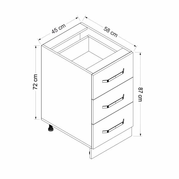 Minar Mutfak Alt Modül 3Ç Nray 45Cm Dolap Beyaz - B1