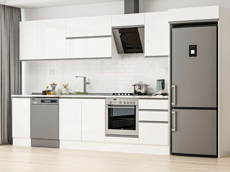 Alvinka 370X222 Cm High Gloss Mutfak Dolabı Mb-E80S40S50-2 High Gloss | Beyaz - Mdf