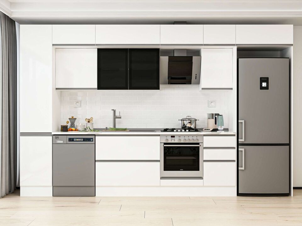 Alvinka 370X240 Cm High Gloss Mutfak Dolabı Mbb-E80B45S45-3 High Gloss | Beyaz - Mdf