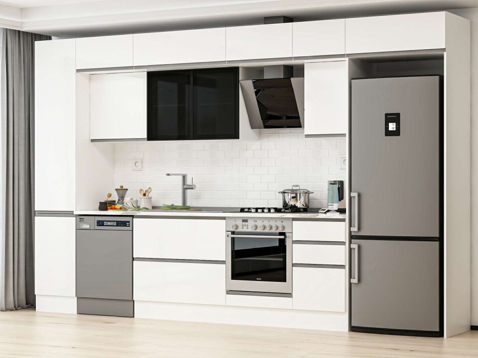 Alvinka 370X240 Cm High Gloss Mutfak Dolabı Mbb-E80B45S45-3 High Gloss | Beyaz - Mdf