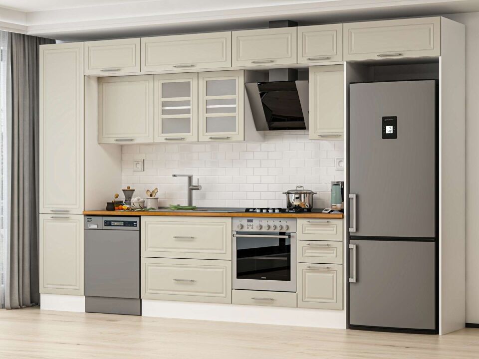 Alvinka 370X240 Cm Klasik Mebran Mutfak Dolabı Mbb-E80B50S40-3 Mebran | Kumtaşı - Mdf