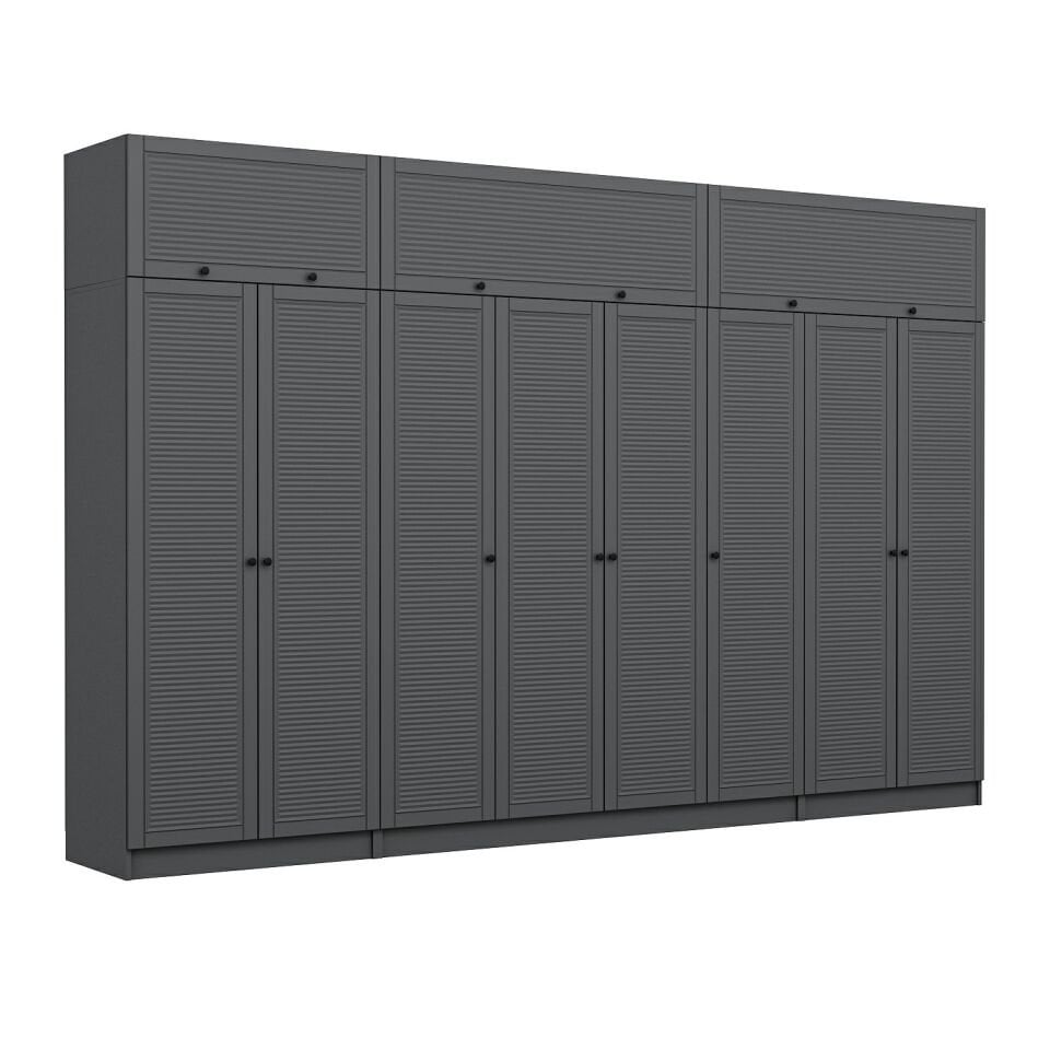 Kale 8 Mebran Panjur Kapaklı 2 Çekmeceli Dolap Ve Yüklük Antrasit 255CM