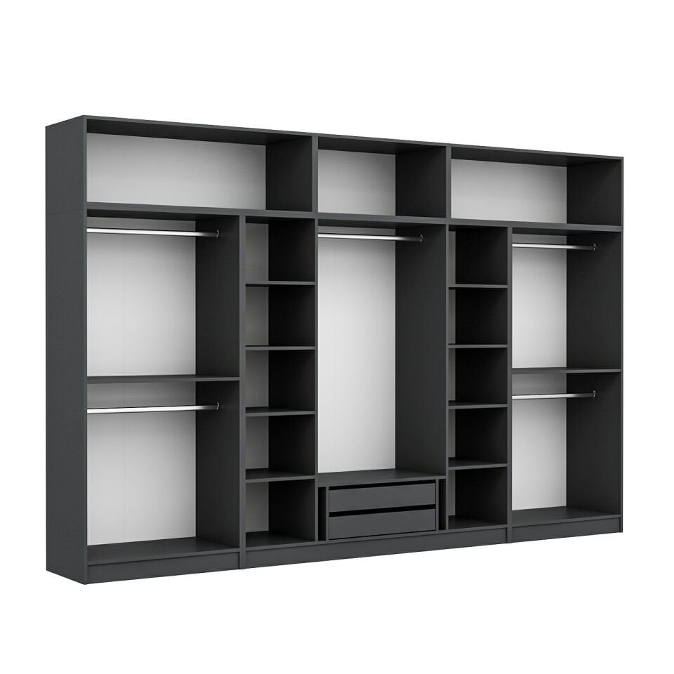 Kale 8 Mebran Panjur Kapaklı 2 Çekmeceli Dolap Ve Yüklük Antrasit 255CM