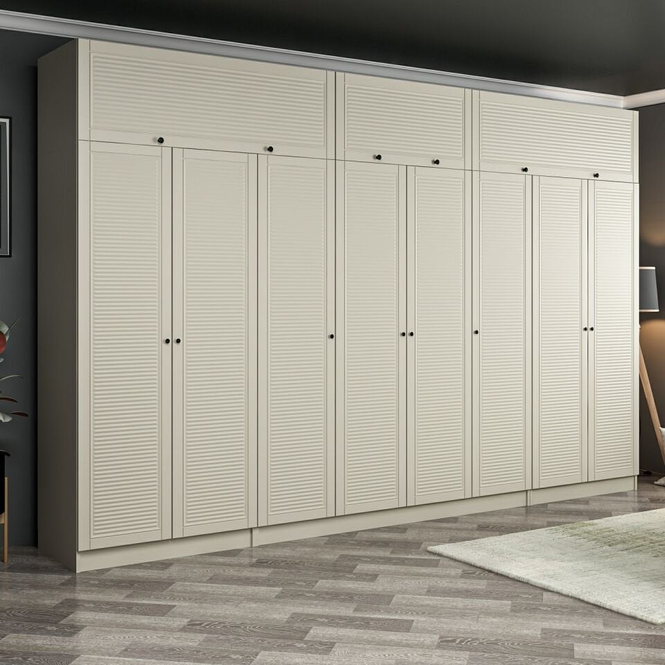 Kale 8 Mebran Panjur Kapaklı 2 Çekmeceli Dolap Ve Yüklük Kumtaşı 255CM