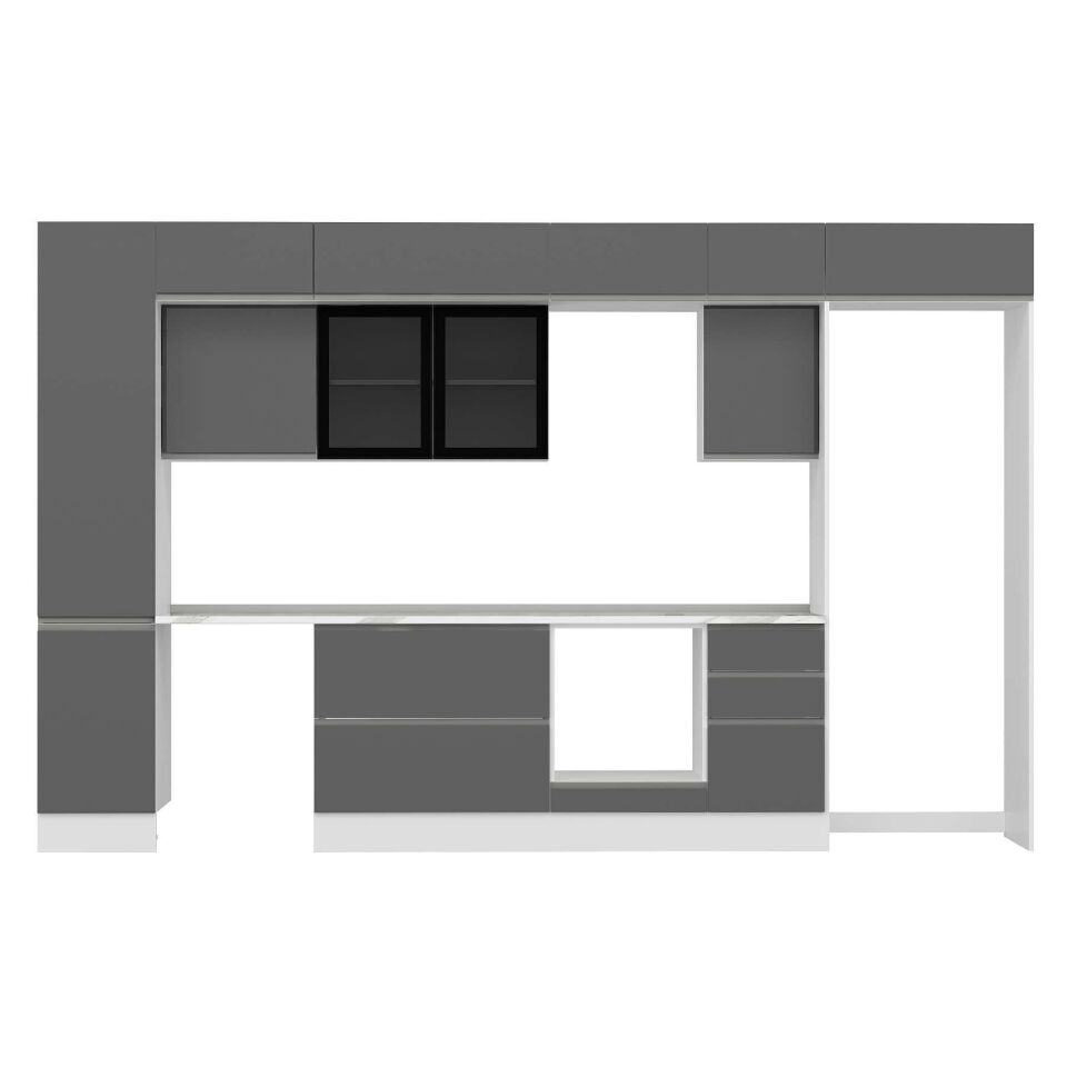 Alvinka 370X240 Cm High Gloss Mutfak Dolabı Mbb-E80B45S45-3 High Gloss | Antrasit - Mdf