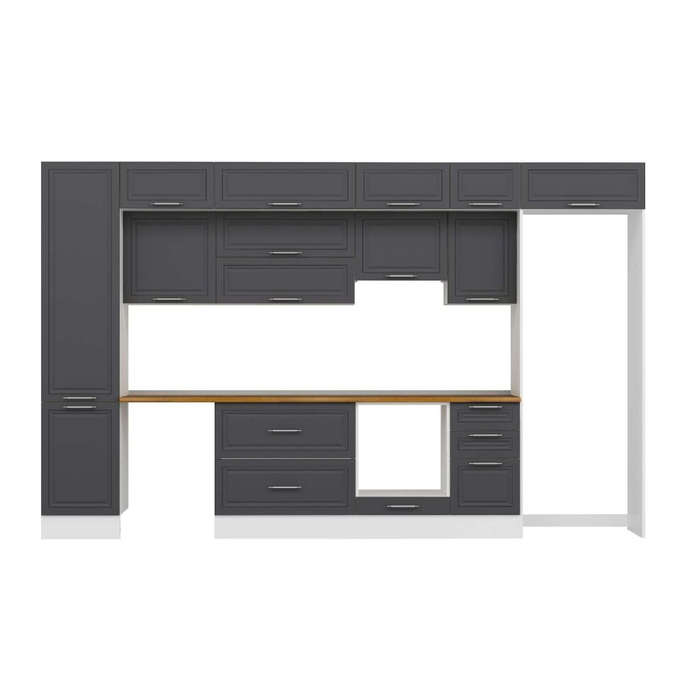 Alvinka 375X240 Cm Klasik Mebran Mutfak Dolabı Mbb-E80B50S45-1 Mebran | Antrasit - Suntalam