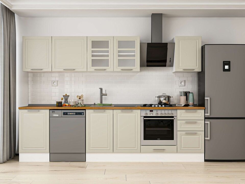 Alvinka 305X210 Cm Klasik Mebran Mutfak Dolabı M-E90S50S45-3 Mebran | Kumtaşı - Mdf