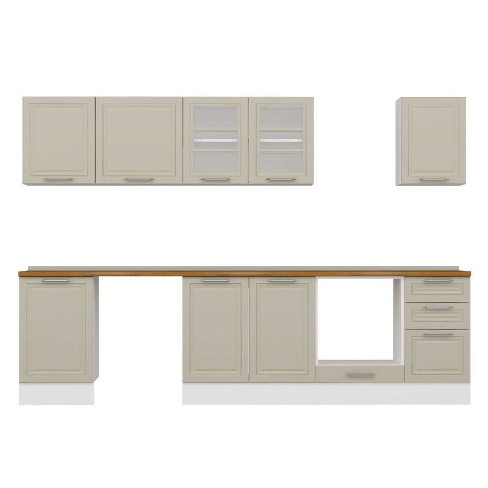Alvinka 305X210 Cm Klasik Mebran Mutfak Dolabı M-E90S50S45-3 Mebran | Kumtaşı - Mdf
