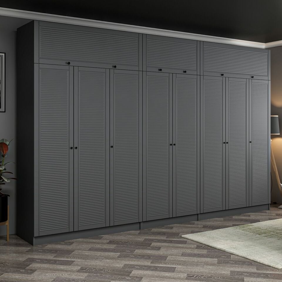 Kale 8 Mebran Panjur Kapaklı 4 Çekmeceli Dolap Ve Yüklük Antrasit 255CM