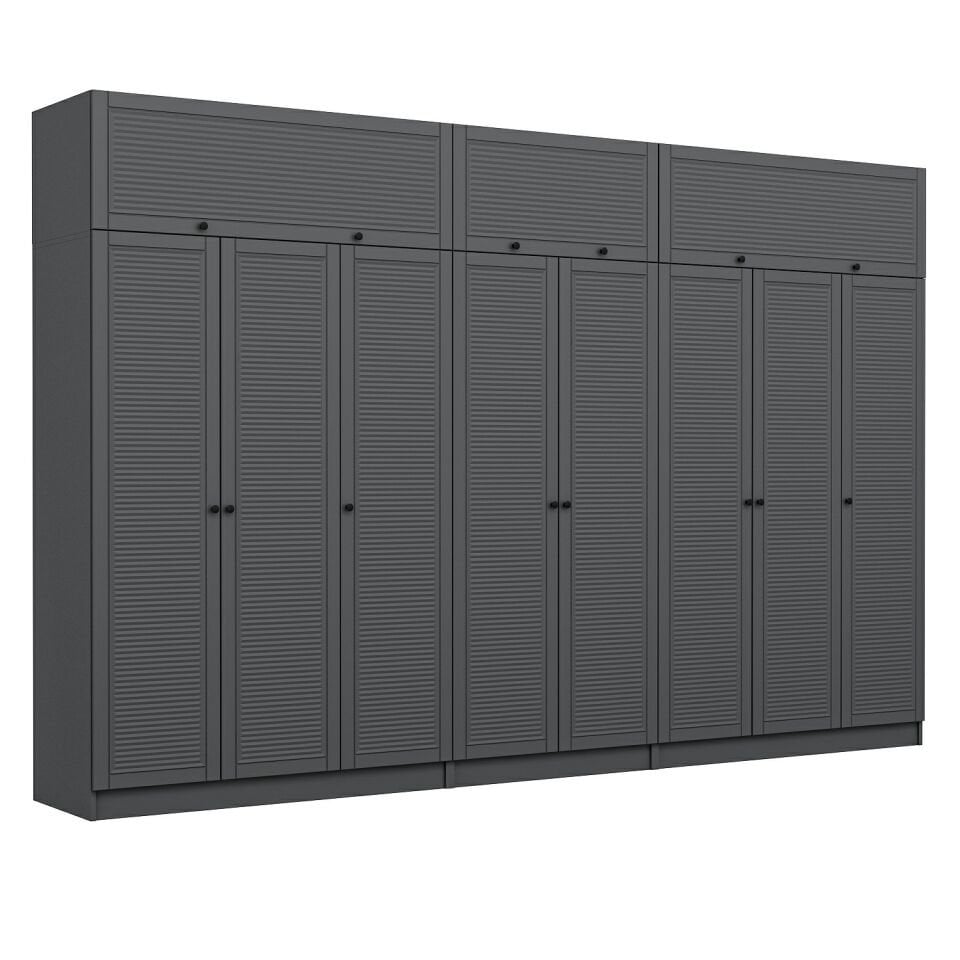 Kale 8 Mebran Panjur Kapaklı 4 Çekmeceli Dolap Ve Yüklük Antrasit 255CM