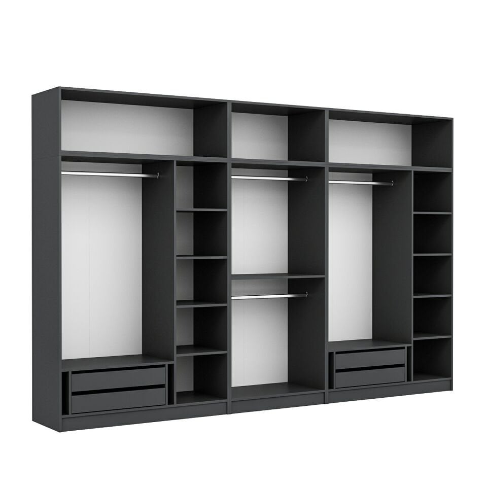 Kale 8 Mebran Panjur Kapaklı 4 Çekmeceli Dolap Ve Yüklük Antrasit 255CM