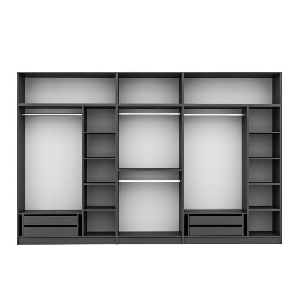 Kale 8 Mebran Panjur Kapaklı 4 Çekmeceli Dolap Ve Yüklük Antrasit 255CM