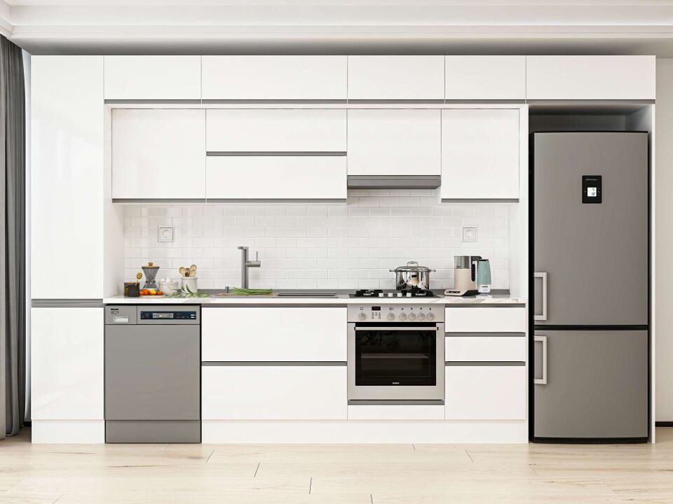 Alvinka 375X240 Cm High Gloss Mutfak Dolabı Mbb-E80B45S50-1 High Gloss | Beyaz - Mdf