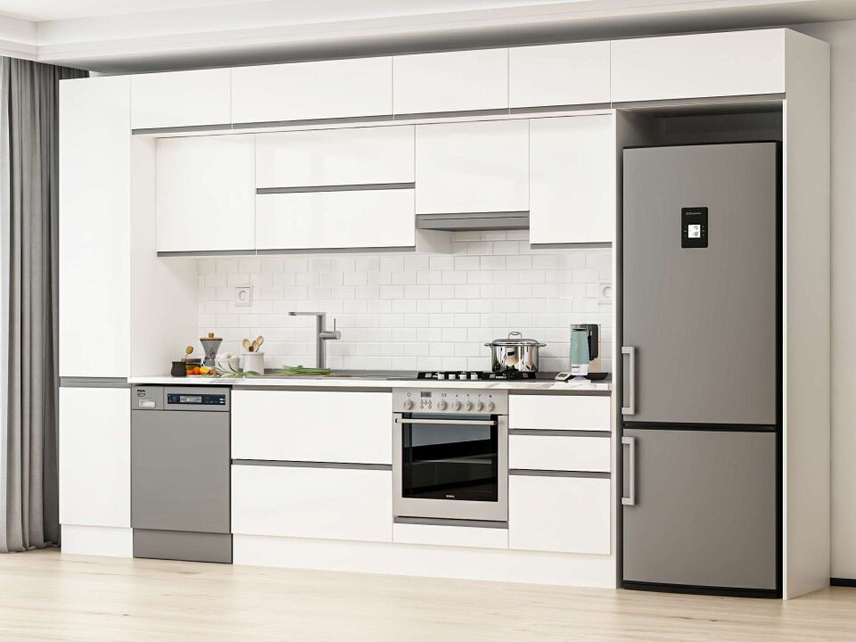 Alvinka 375X240 Cm High Gloss Mutfak Dolabı Mbb-E80B45S50-1 High Gloss | Beyaz - Mdf