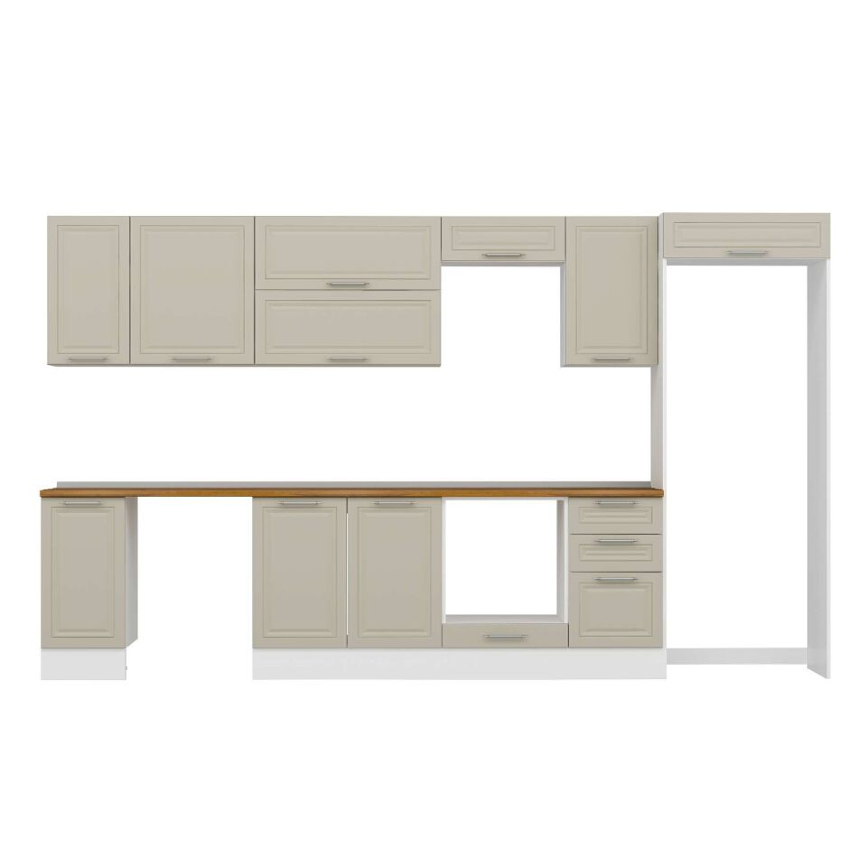 Alvinka 375X222 Cm Klasik Mebran Mutfak Dolabı Mb-E90S40S45-2 Mebran | Kumtaşı - Mdf
