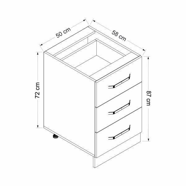 Minar Mutfak Alt Modül 3Ç Nray 50Cm Dolap Beyaz/Dore - D1