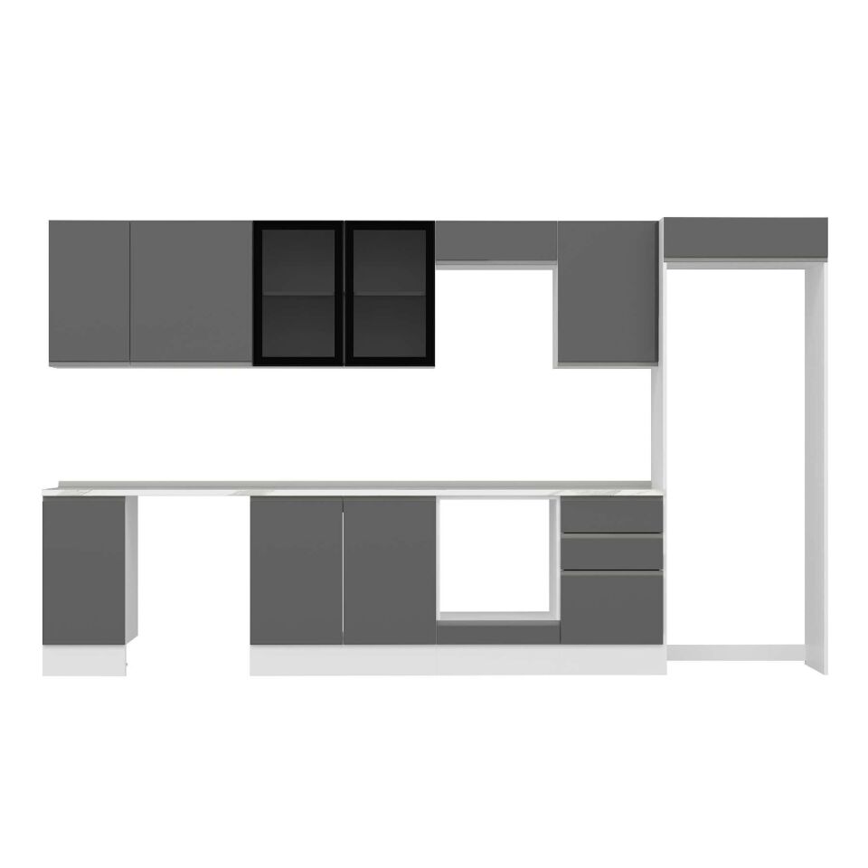 Alvinka 370X222 Cm High Gloss Mutfak Dolabı Mb-E80S40S50-3 High Gloss | Antrasit - Suntalam