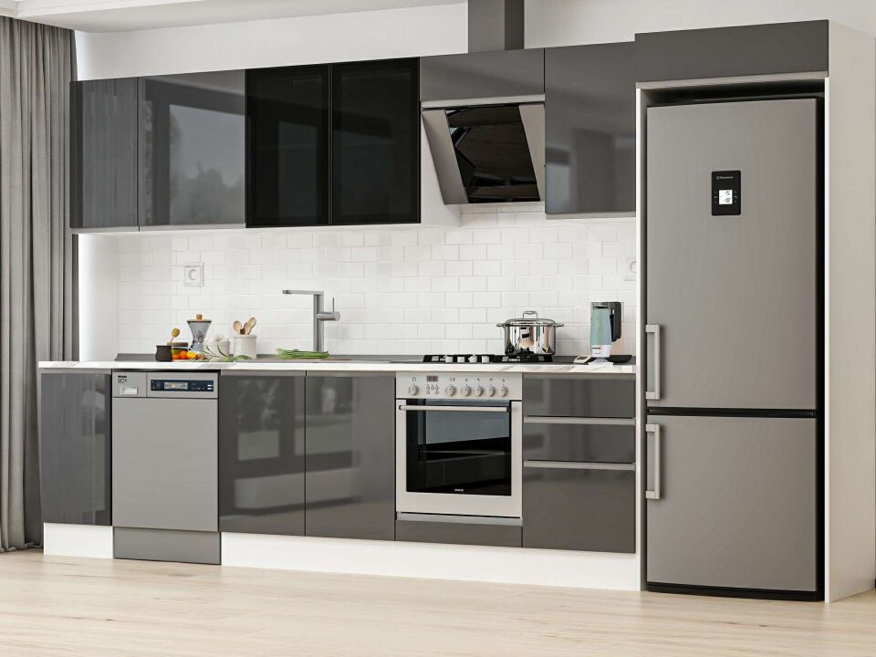 Alvinka 370X222 Cm High Gloss Mutfak Dolabı Mb-E80S40S50-3 High Gloss | Antrasit - Mdf