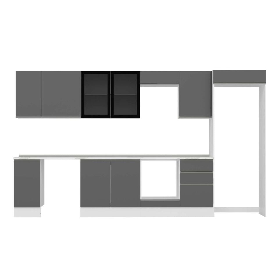 Alvinka 370X222 Cm High Gloss Mutfak Dolabı Mb-E80S40S50-3 High Gloss | Antrasit - Mdf