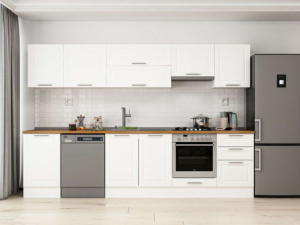 Alvinka 310X210 Cm Klasik Mebran Mutfak Dolabı M-E90S50S50-1 Mebran | Beyaz - Mdf