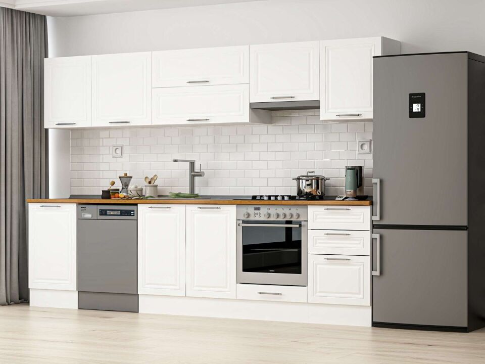 Alvinka 310X210 Cm Klasik Mebran Mutfak Dolabı M-E90S50S50-1 Mebran | Beyaz - Mdf