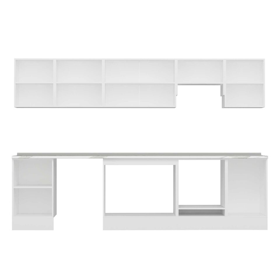 Alvinka 310X210 Cm Klasik Mebran Mutfak Dolabı M-E90S50S50-1 Mebran | Beyaz - Mdf