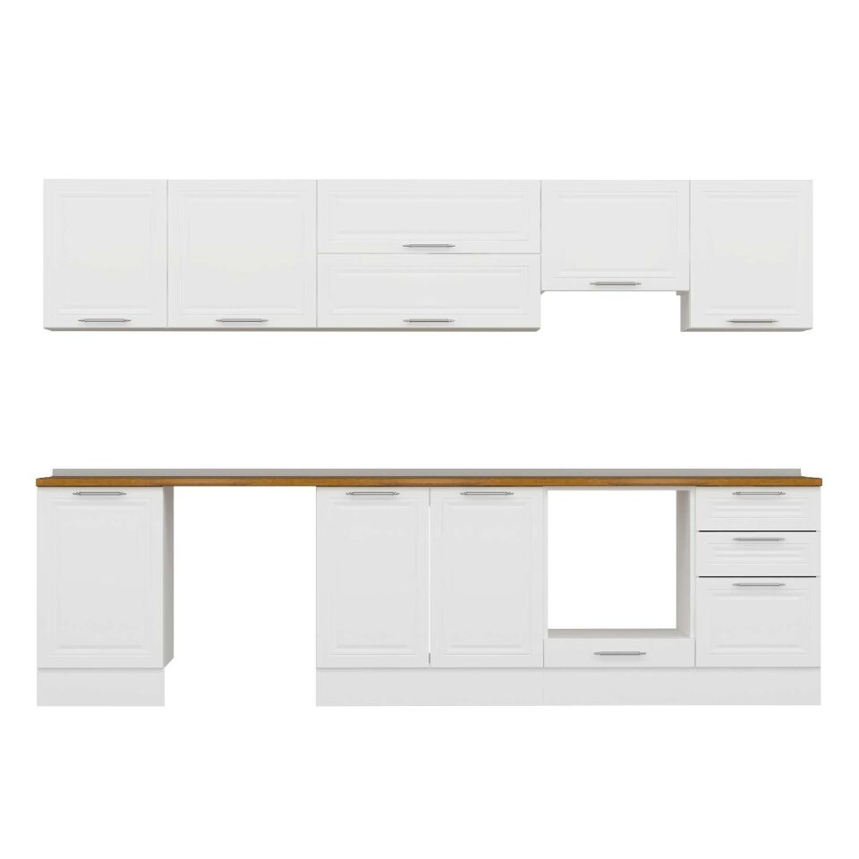 Alvinka 310X210 Cm Klasik Mebran Mutfak Dolabı M-E90S50S50-1 Mebran | Beyaz - Mdf