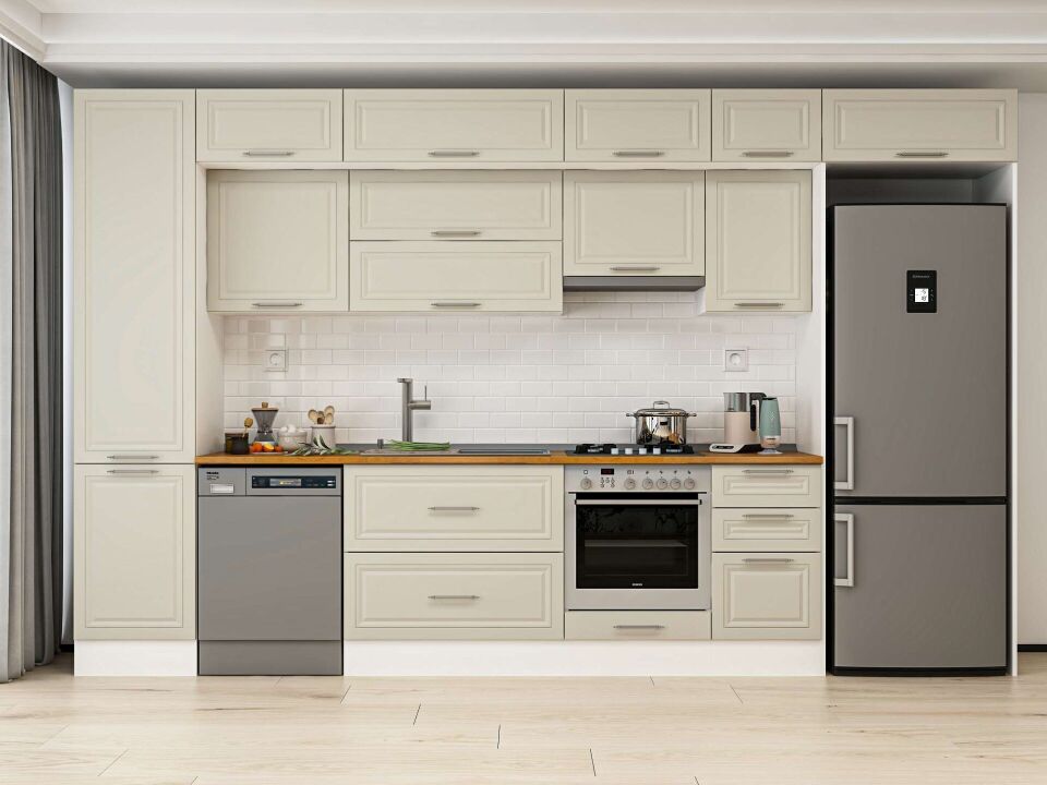 Alvinka 375X240 Cm Klasik Mebran Mutfak Dolabı Mbb-E80B50S45-1 Mebran | Kumtaşı - Mdf
