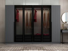 Kale Plus 6 Mebran Kapaklı 4Ç Dolap Antrasit Mebran Füme Cam 210CM