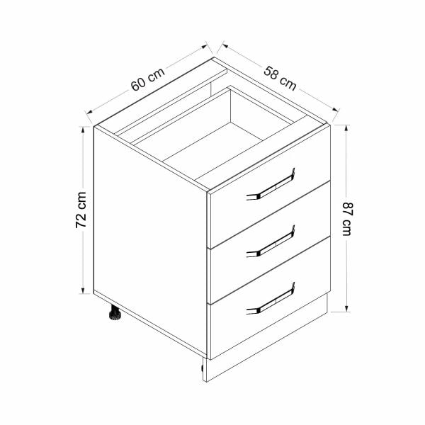 Minar Mutfak Alt Modül 3Ç Nray 60Cm Dolap Beyaz/Antrasit - A1