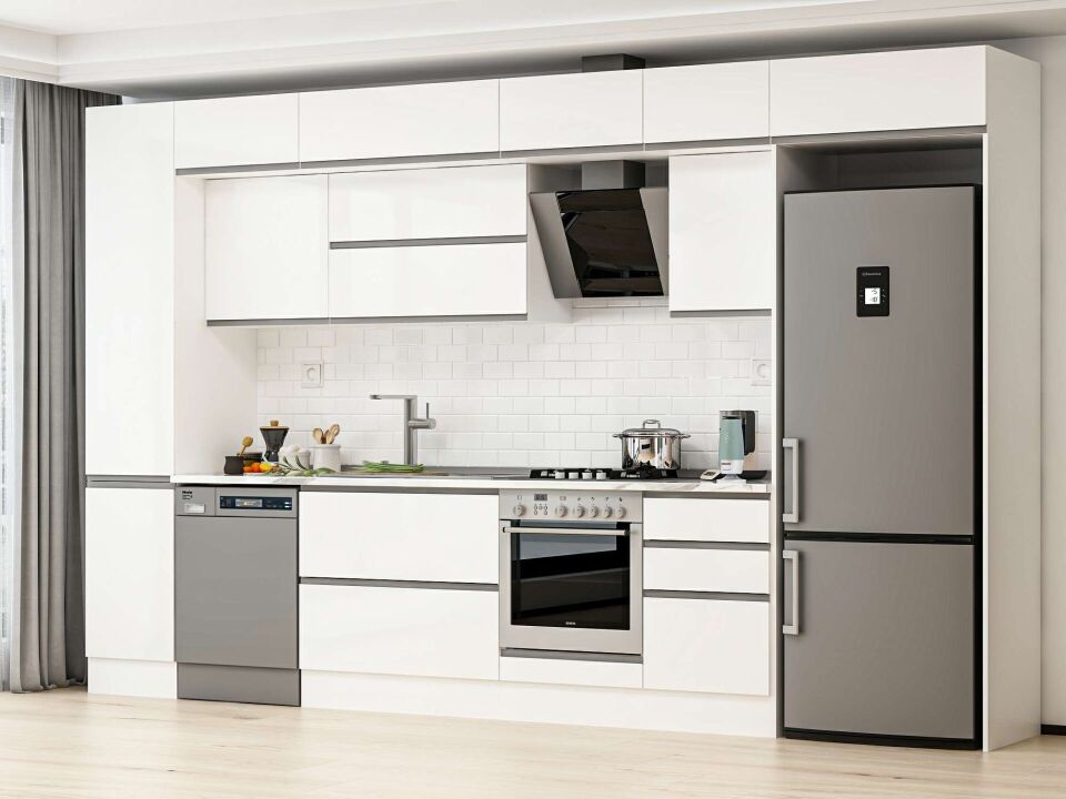 Alvinka 375X240 Cm High Gloss Mutfak Dolabı Mbb-E80B45S50-2 High Gloss | Beyaz - Suntalam