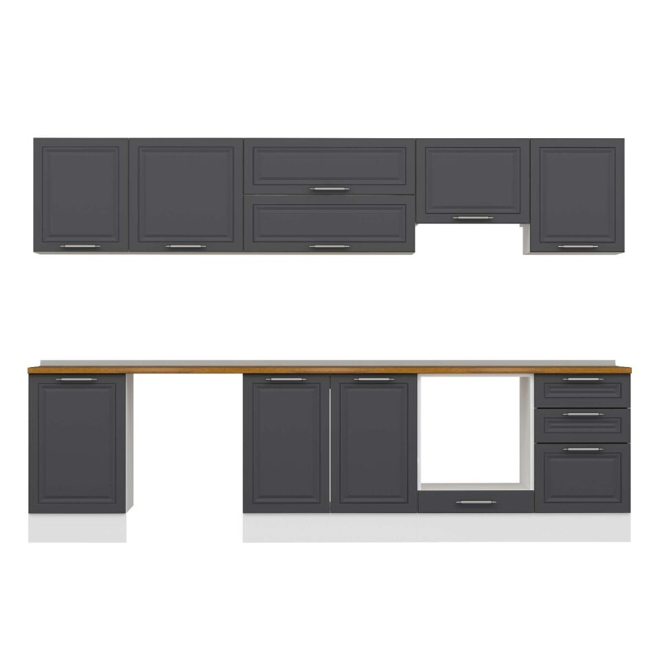 Alvinka 310X210 Cm Klasik Mebran Mutfak Dolabı M-E90S50S50-1 Mebran | Antrasit - Mdf