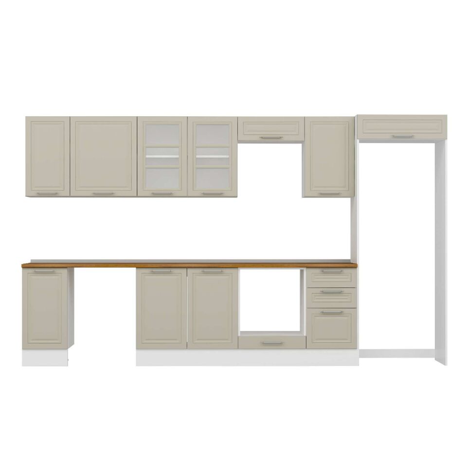 Alvinka 375X222 Cm Klasik Mebran Mutfak Dolabı Mb-E90S40S45-3 Mebran | Kumtaşı - Suntalam