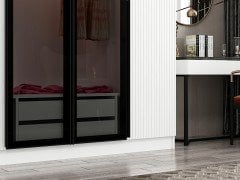 Kale Plus 6 Mebran Kapaklı 2Ç Dolap Beyaz Mebran Füme Cam 210CM