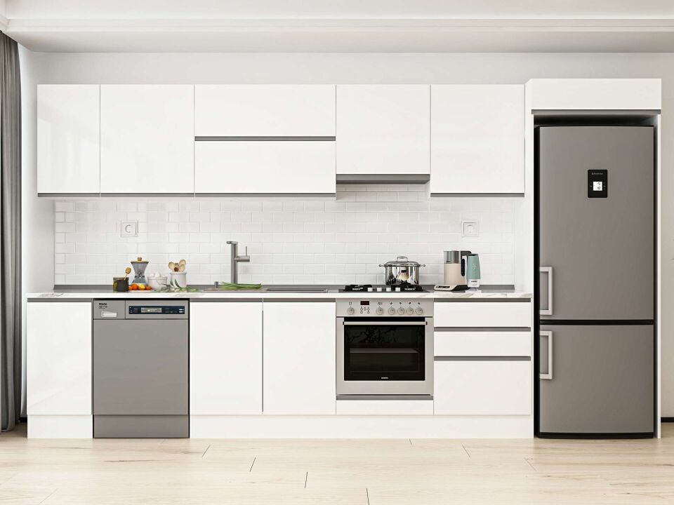 Alvinka 380X222 Cm High Gloss Mutfak Dolabı Mb-E80S40S60-1 High Gloss | Beyaz - Mdf