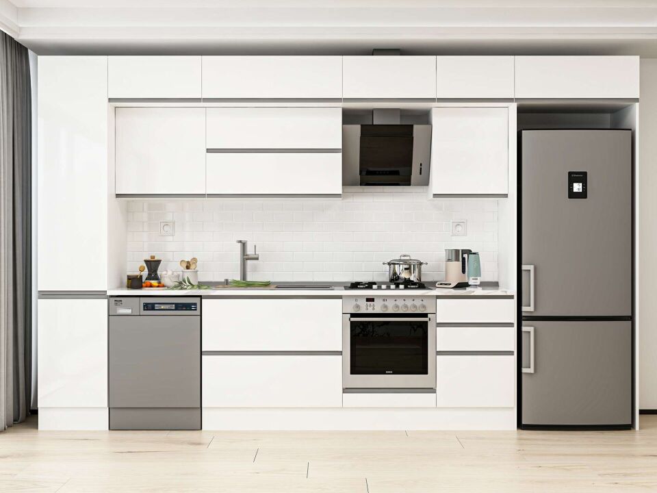 Alvinka 375X240 Cm High Gloss Mutfak Dolabı Mbb-E80B45S50-2 High Gloss | Beyaz - Mdf