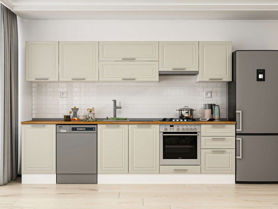 Alvinka 310X210 Cm Klasik Mebran Mutfak Dolabı M-E90S50S50-1 Mebran | Kumtaşı - Mdf