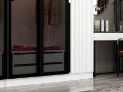 Kale Plus 6 Mebran Kapaklı 4Ç Dolap Beyaz Mebran Füme Cam 210CM