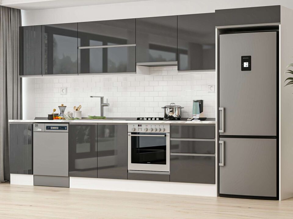 Alvinka 380X222 Cm High Gloss Mutfak Dolabı Mb-E80S40S60-1 High Gloss | Antrasit - Suntalam