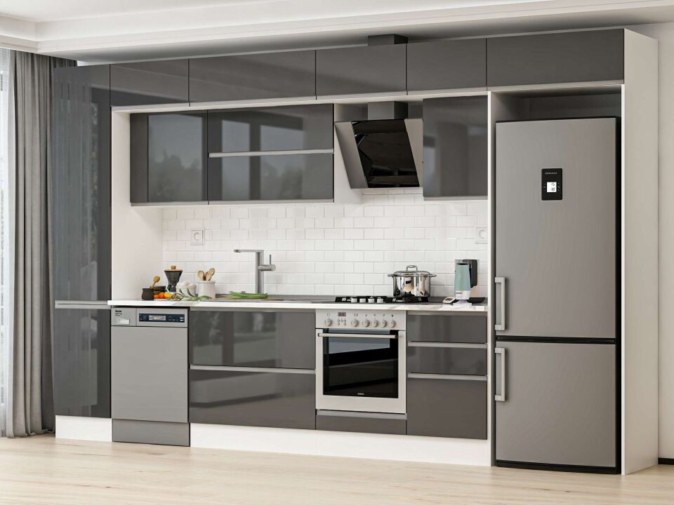 Alvinka 375X240 Cm High Gloss Mutfak Dolabı Mbb-E80B45S50-2 High Gloss | Antrasit - Mdf