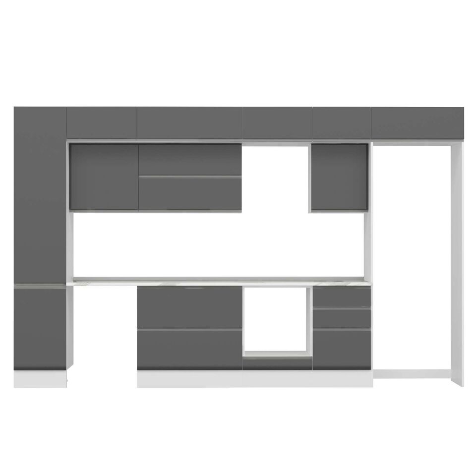 Alvinka 375X240 Cm High Gloss Mutfak Dolabı Mbb-E80B45S50-2 High Gloss | Antrasit - Mdf