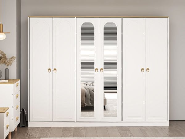 Lotus Bohem Tarz 6 Kapaklı Gardrop - Artisan/Beyaz