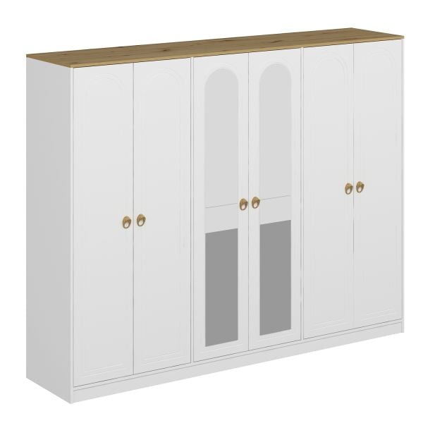 Lotus Bohem Tarz 6 Kapaklı Gardrop - Artisan/Beyaz