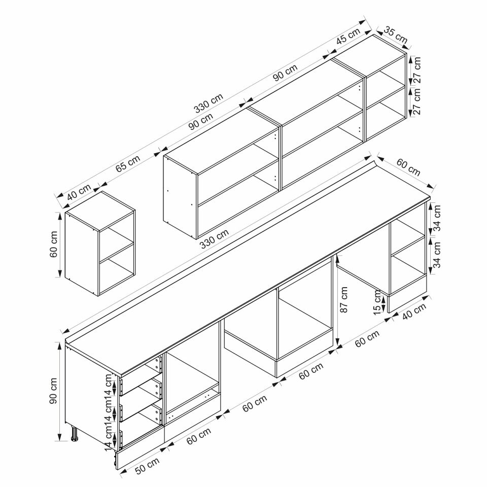 Alvinka 330X210 Cm Mbr_A Mutfak Dolabı Kumtaşı - Mdf